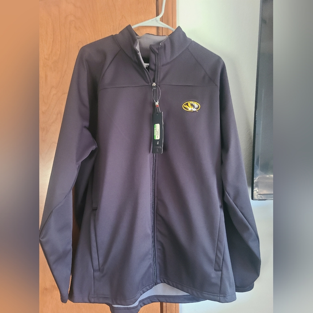 Black fleece lined Antigua brand Mizzou logo Jacket